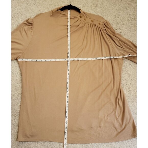 Lane Bryant Draped Neck Tan Pullon Long Sleeve Blouse Top Button Trim 18/20 EUC - Picture 6 of 8